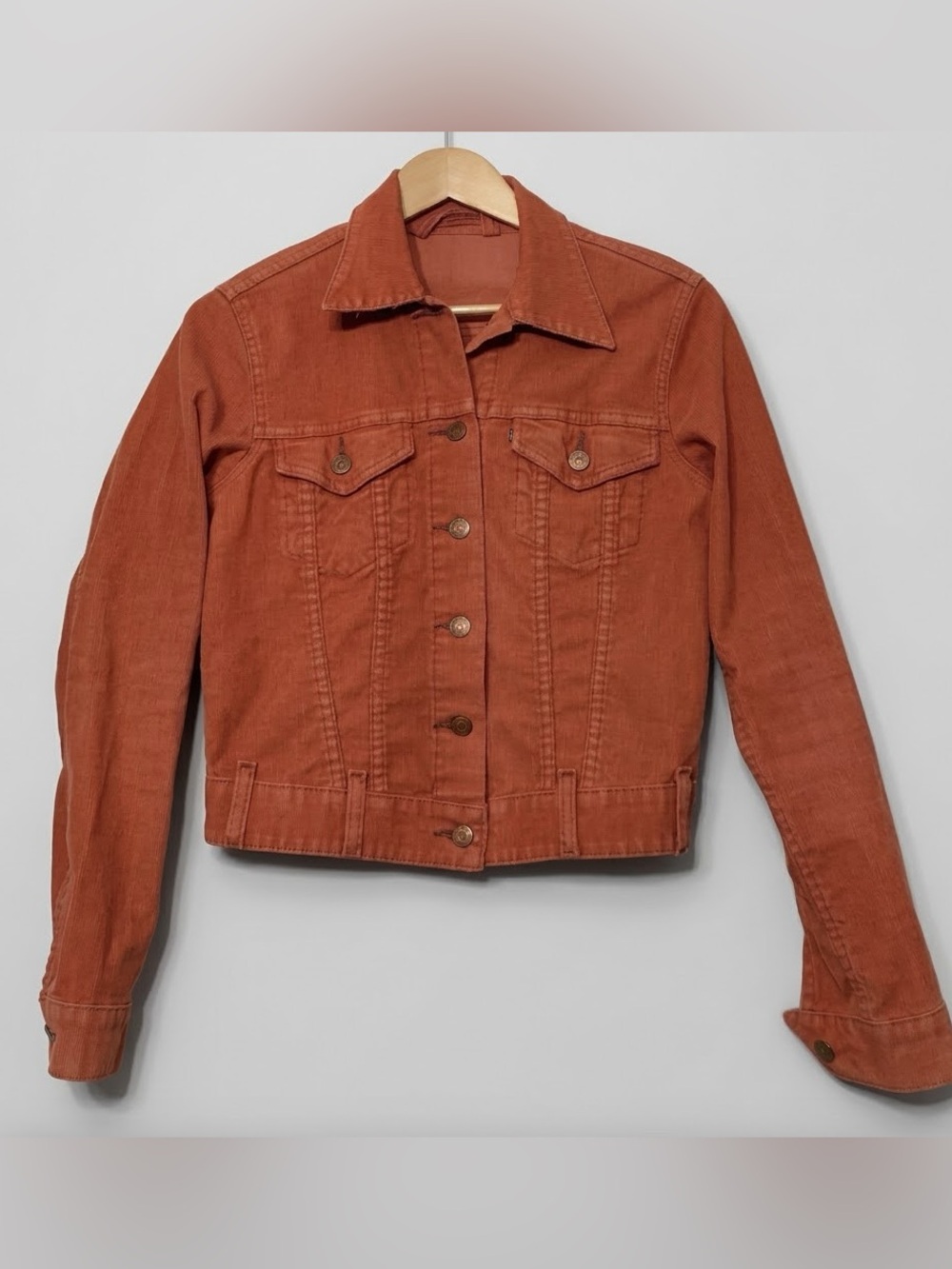 Levis Cropped Corduroy Small Trucker Jacket Womens Small Orange Type 3 Y2K